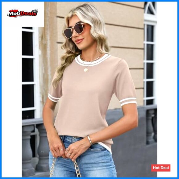 Lightweight Short Sleeve Pullover Sweater Crew Neck Summer Top S-XXL - Picture 4 of 7